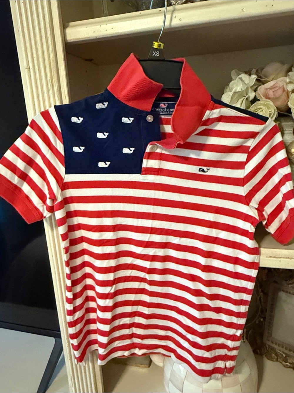 Vineyard Vines Kids Red, White & Navy Striped Polo boys 8-10